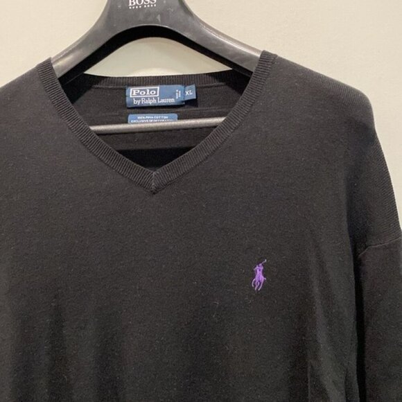 POLO RALPH LAUREN Black V-neck sweater Size Xlarge - Picture 2 of 8